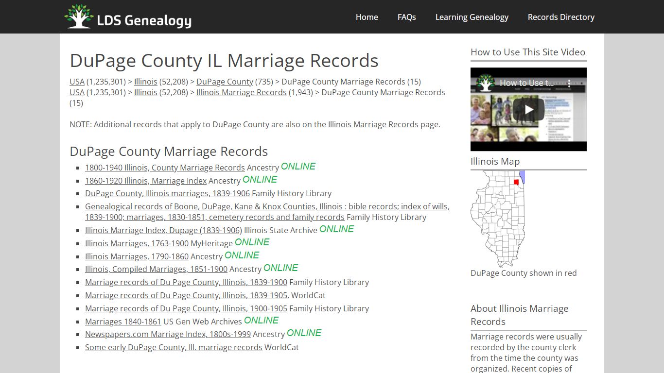 DuPage County IL Marriage Records - ldsgenealogy.com